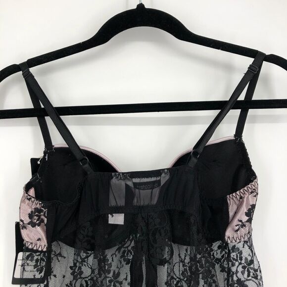 Delicates Floral Lace Babydoll Lingerie Size Medium Black NWT Whymsigoth - Picture 8 of 9